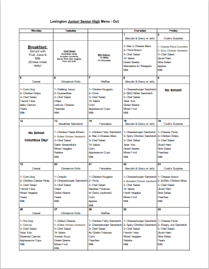 Oct Jr Sr Menu