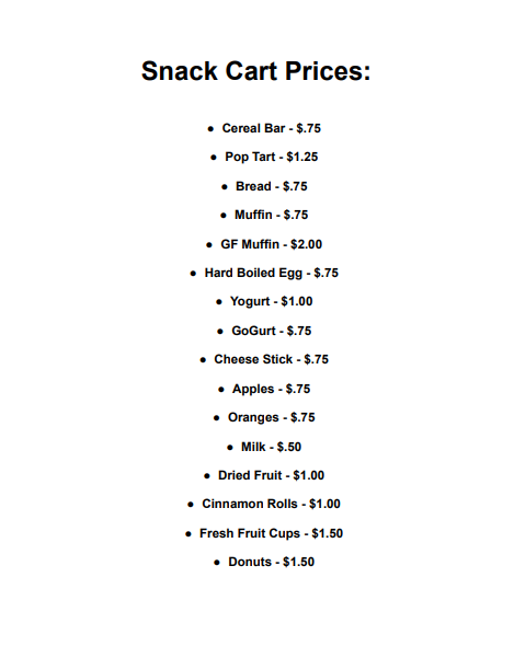 Snack Cart Prices