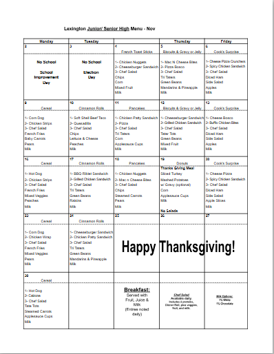 Nov Jr Sr Menu