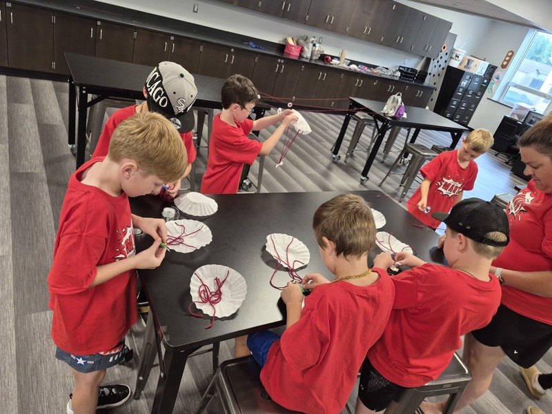 Students working at a table