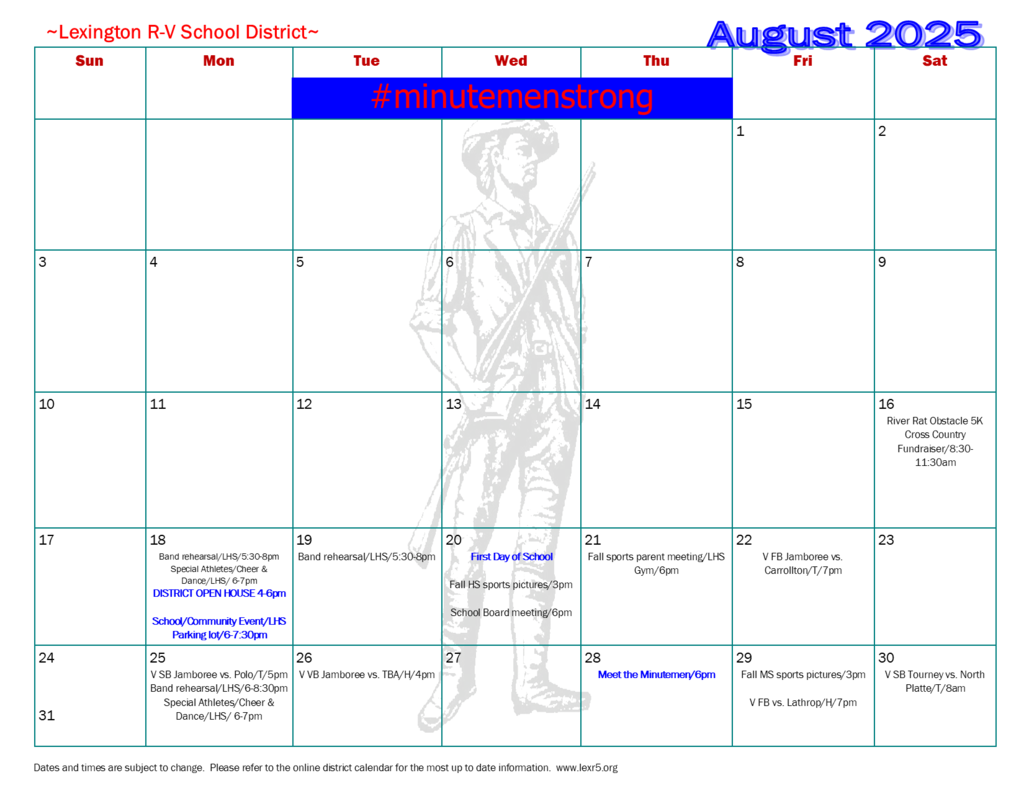 August 2025 Activities calendar