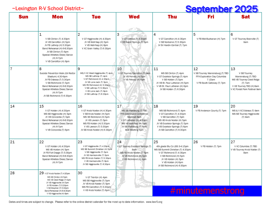 September 2025 activity calendar