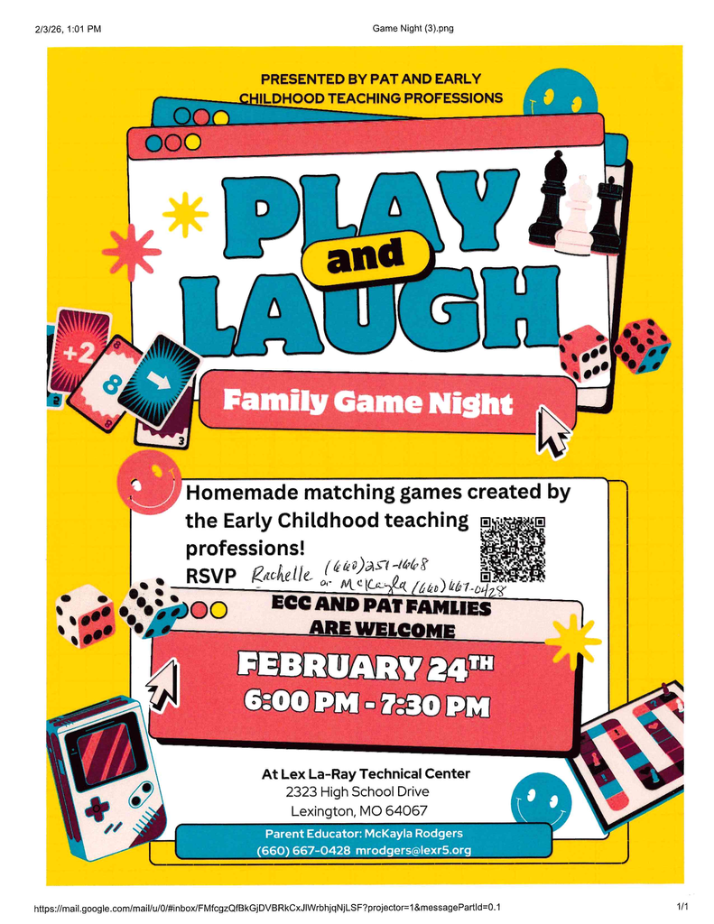 Family Game Night! tonight at Lex La-Ray Technical Center