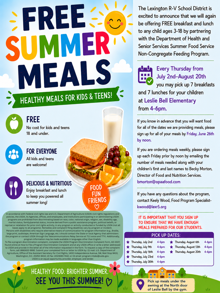 "Making Summer Easier~Free Meals for Children 3-18 July 2nd-August 20th!"