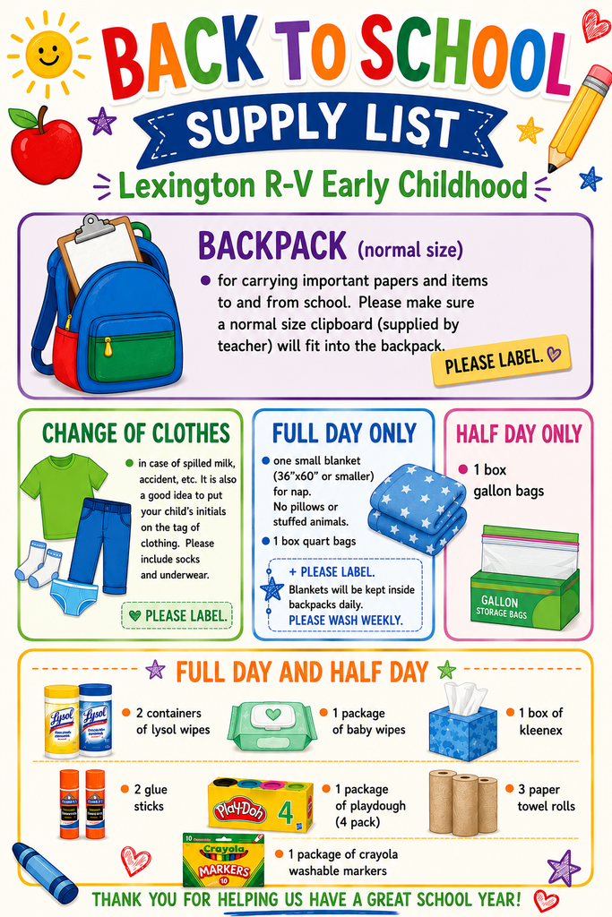 Here we go! Back to School Supply lists for 26-27!