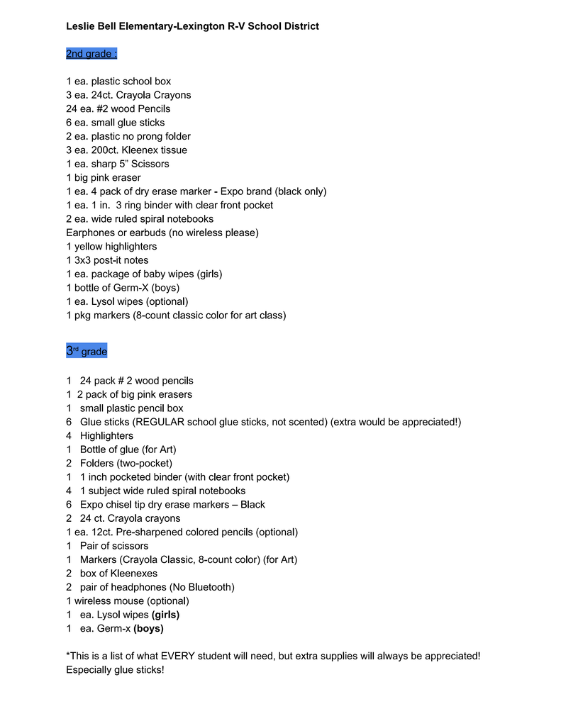 Here we go! Back to School Supply lists for 26-27!