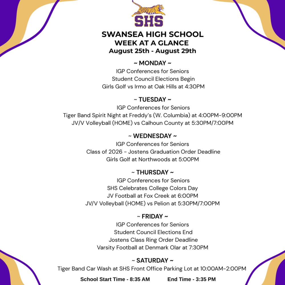 Week At A Glance - August 25th
