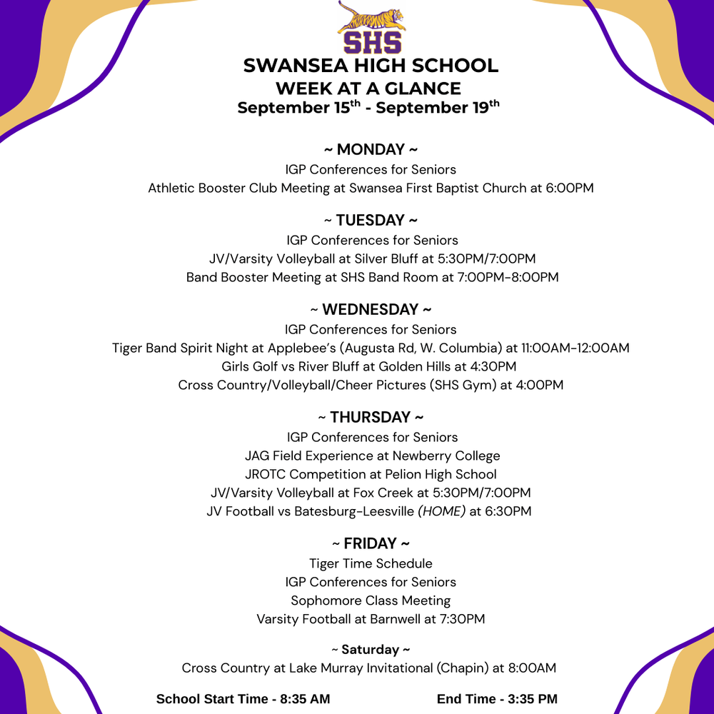 Week At A Glance - September 15th