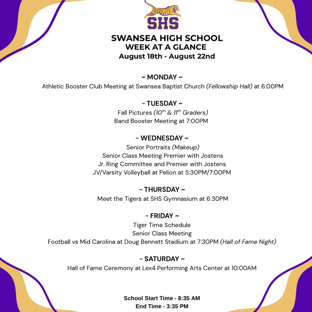 Week At A Glance - August 18th
