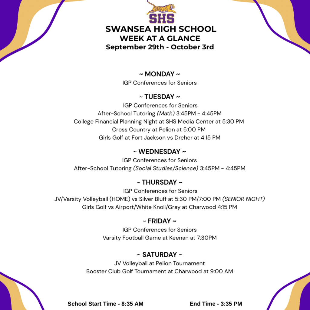 Week At A Glance - September 29th