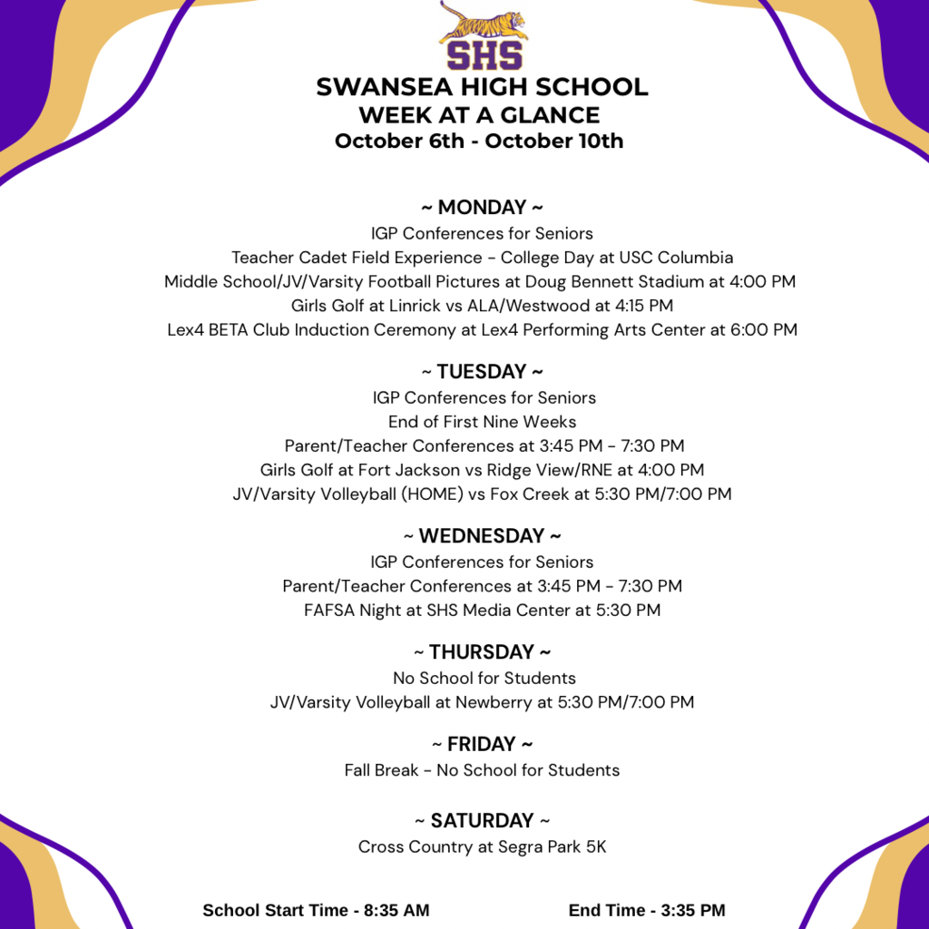 Week At A Glance - October 6th