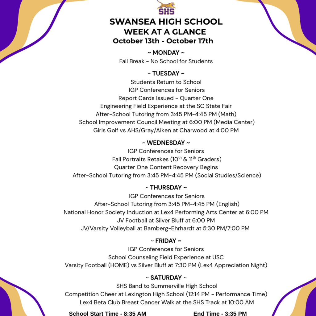 Week At A Glance - October 13th