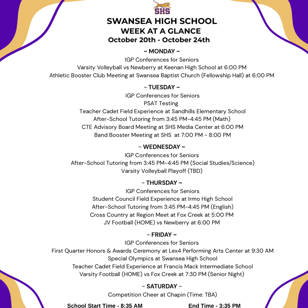 Week At A Glance - October 20th