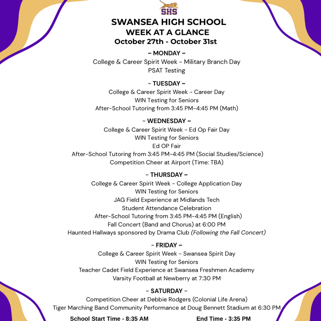 Week At A Glance - October 27th