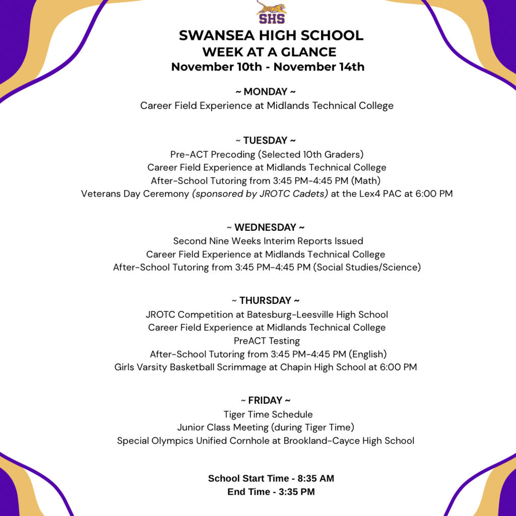 Week At A Glance - November 10th