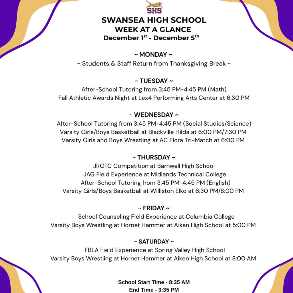 Week At A Glance - December 1st