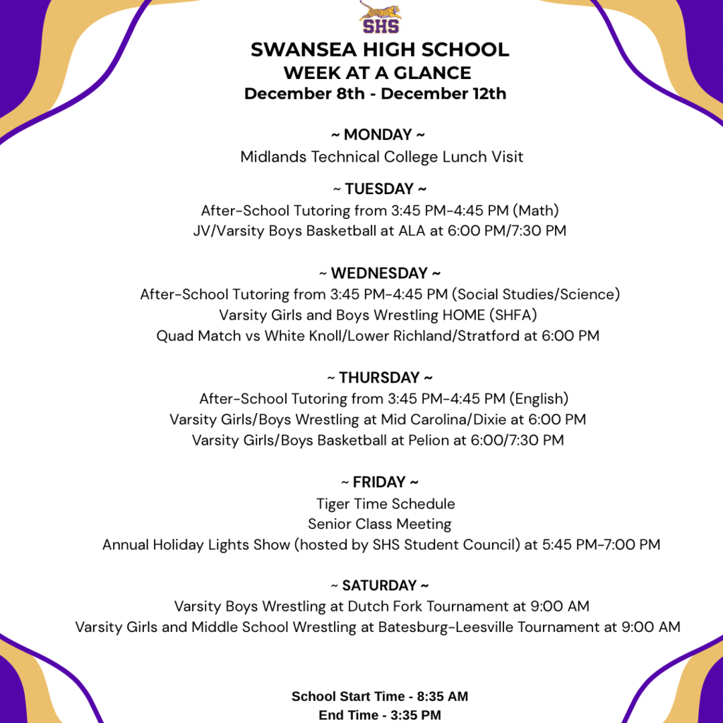 Week At A Glance - December 8th