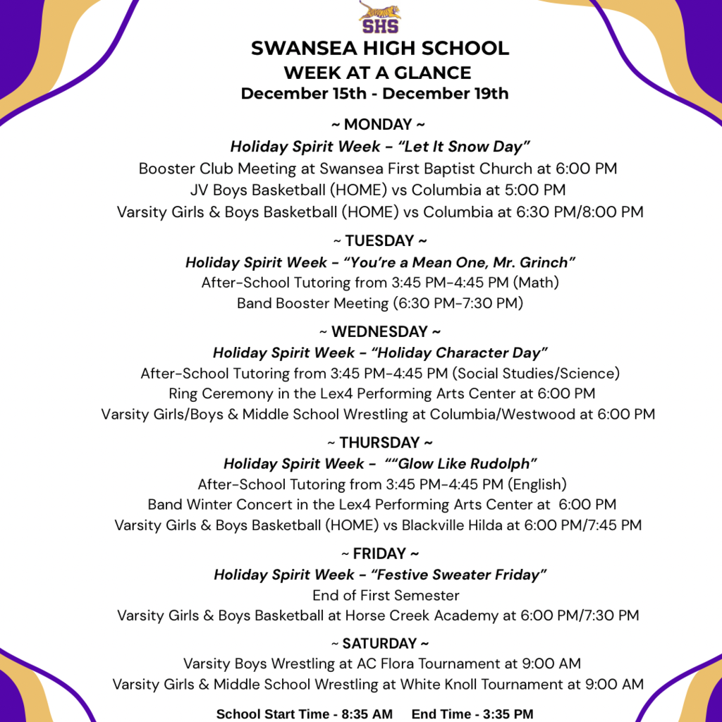 Week At A Glance - December 15th