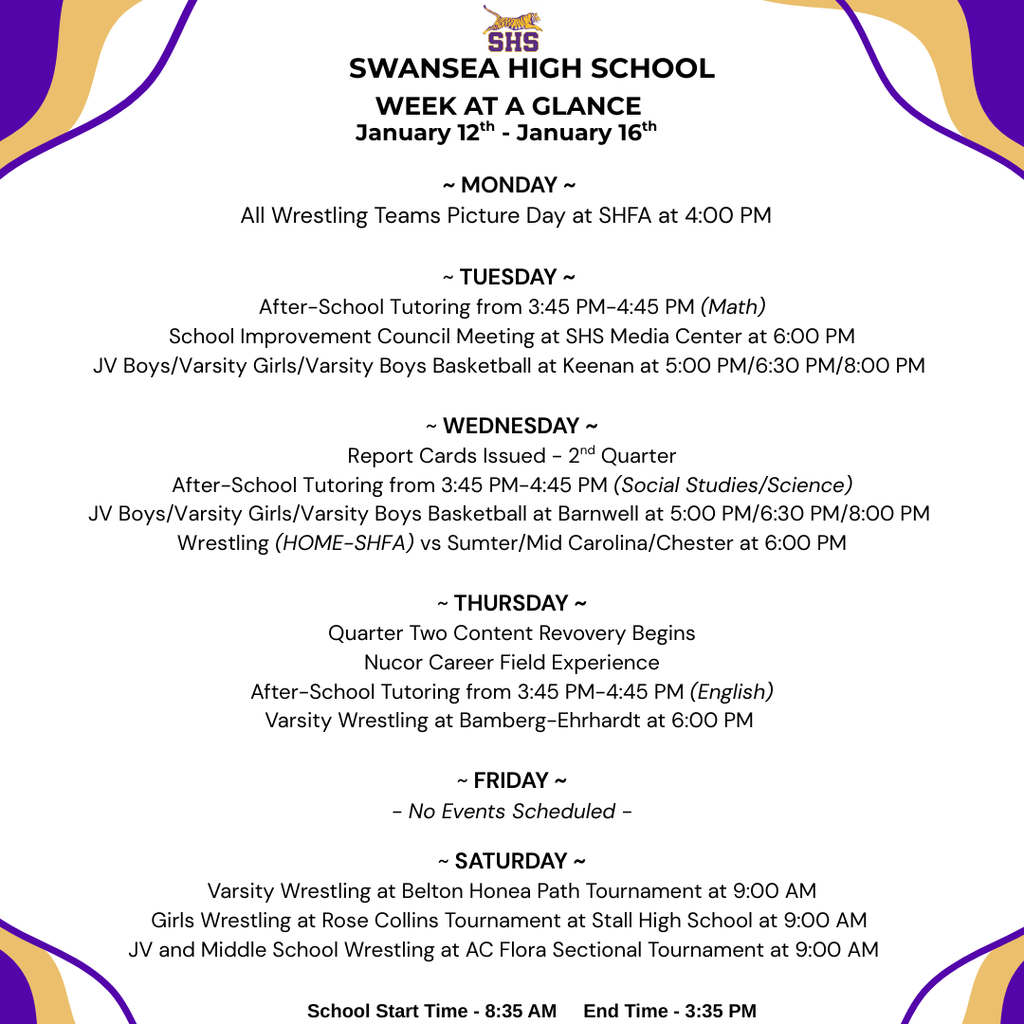 Week At A Glance - January 12th