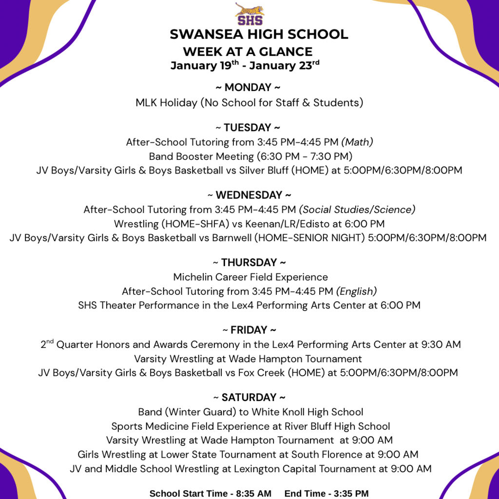 Week At A Glance - January 19th