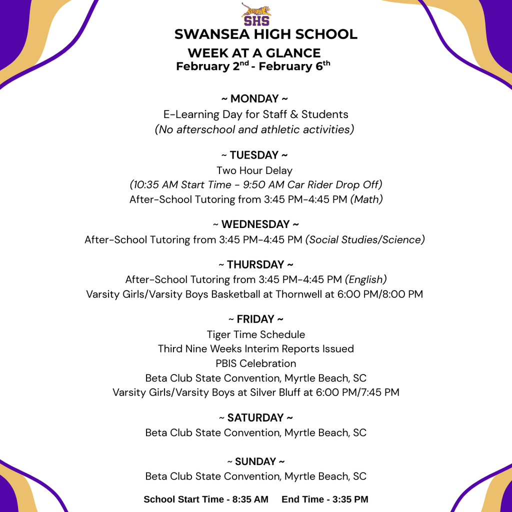 Week At A Glance - February 2nd