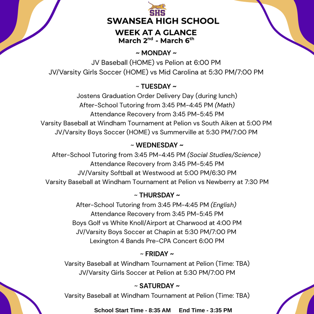 Week At A Glance - March 2nd