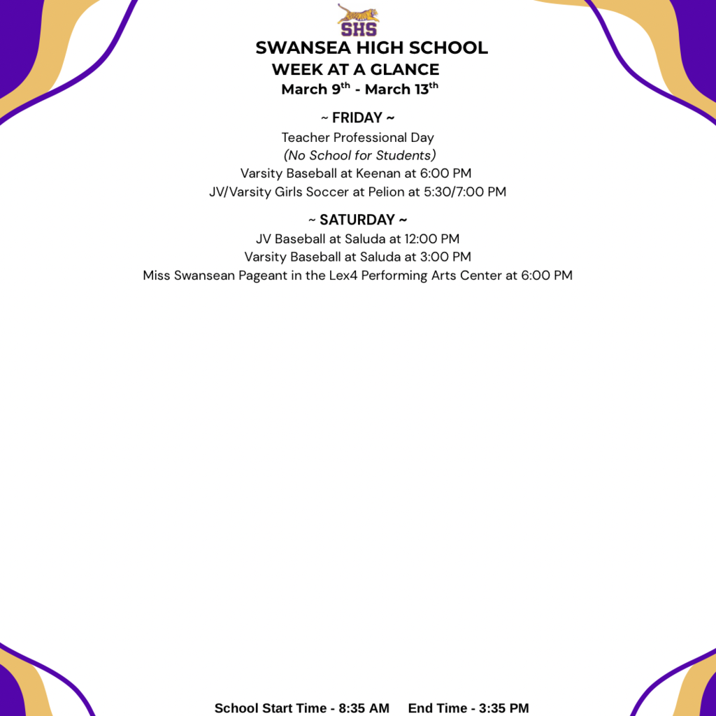 Week At A Glance - March 9th