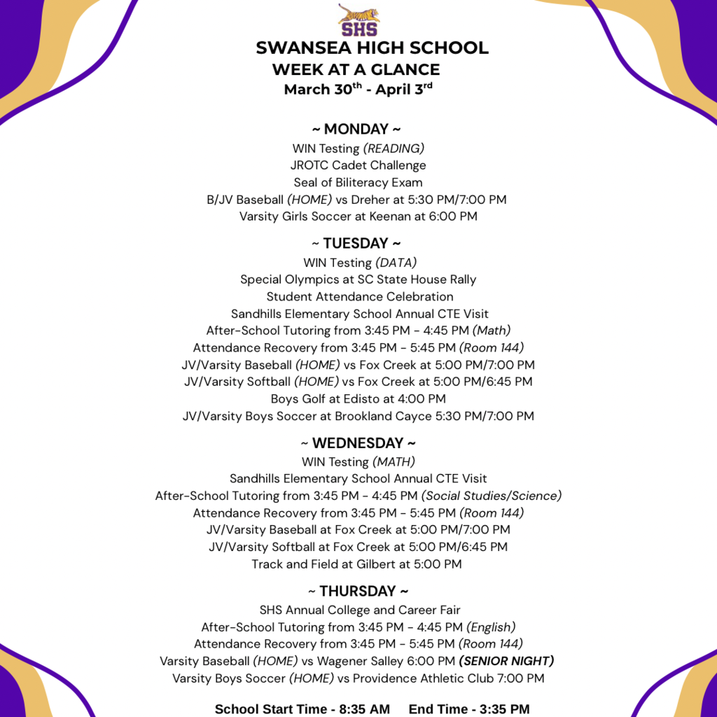 Week At A Glance - March 30th