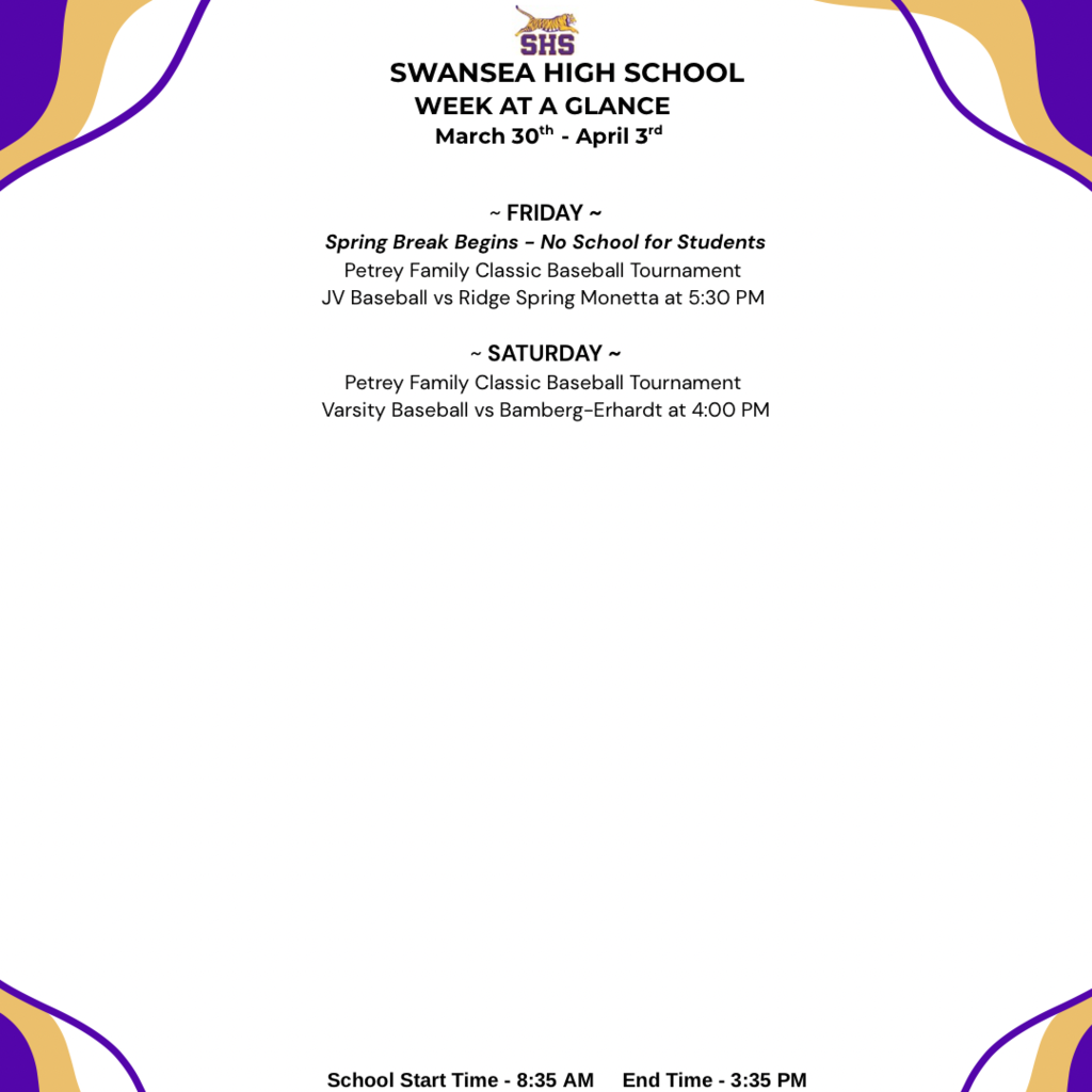 Week At A Glance - March 30th