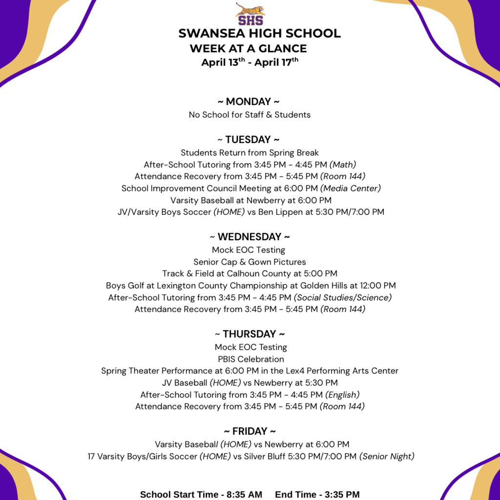 Week At A Glance - April 13th