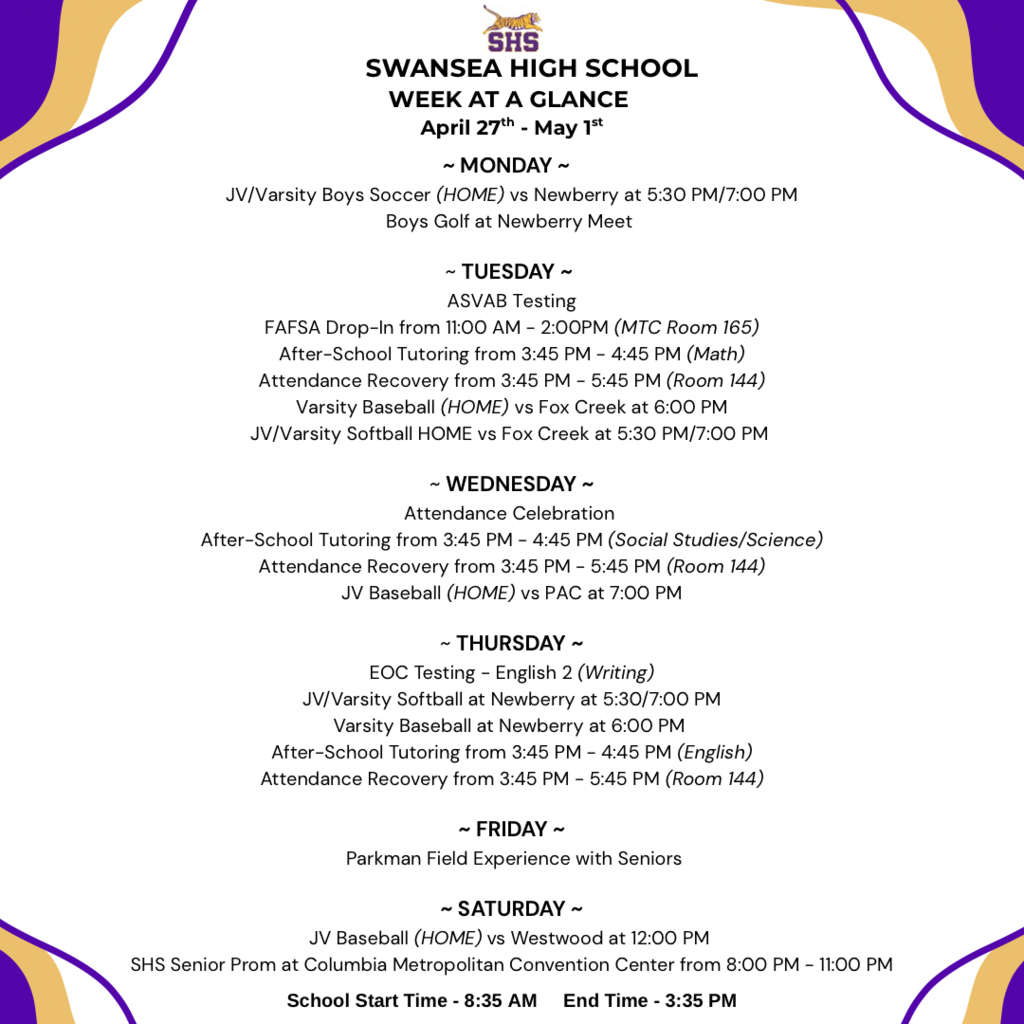 Week At A Glance - April 27th