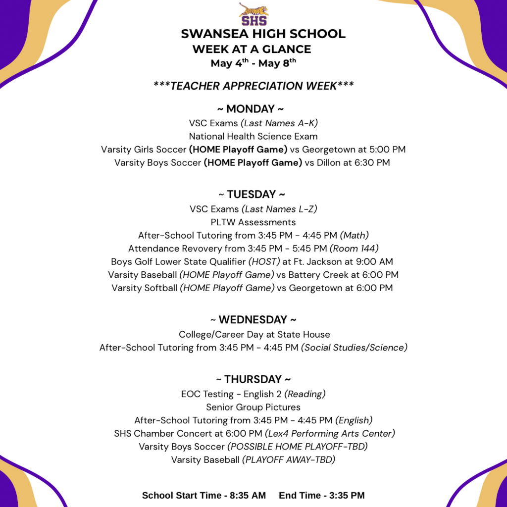 Week At A Glance - May 4th