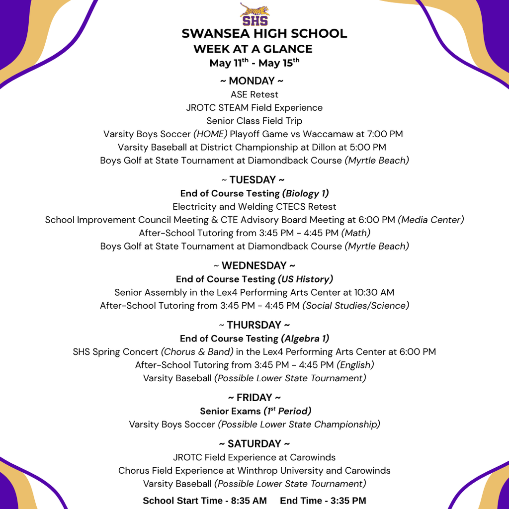 Week At A Glance - May 11th