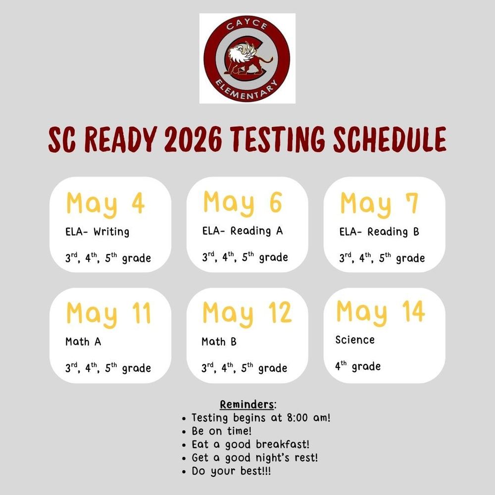 SC Readt 2026 Testing Schedule