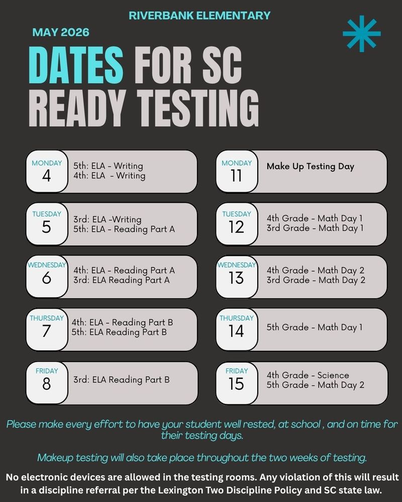 Image is a graphic to show calendar dates  with testing assignments for each day. 