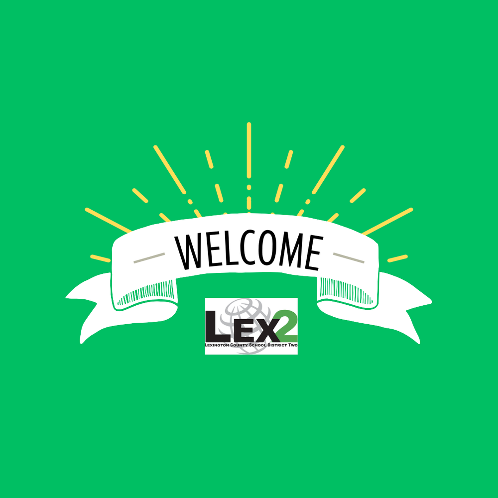 Word WELCOME with Lex2 logo on a green background