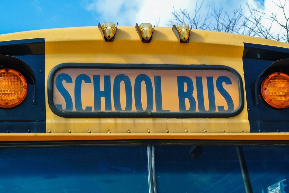 Image of top of school bus with SCHOOL BUS words