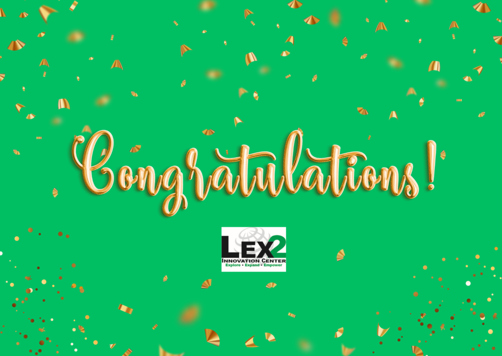 Green image with confetti that says CONGRATULATIONS