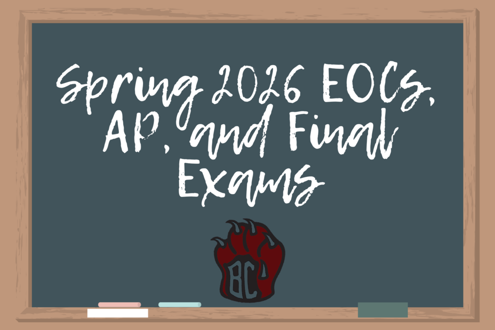 chalkboard background with Spring 2026 EOCs, AP, and Final Exams as title