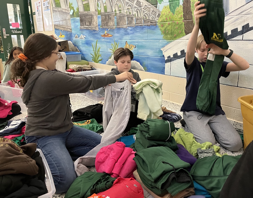Students organize Northside's clothing closet at a recent Day of Caring