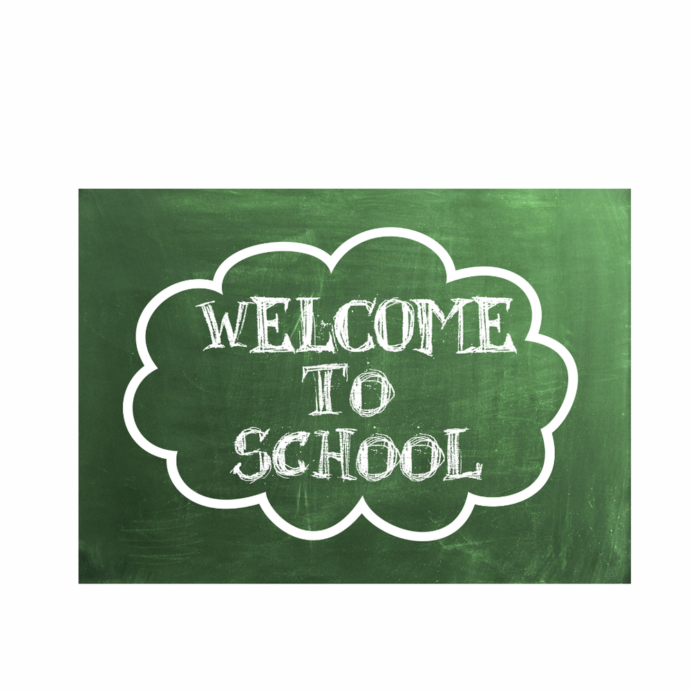 Chalkboard with words Welcome to School outlined by a cloud