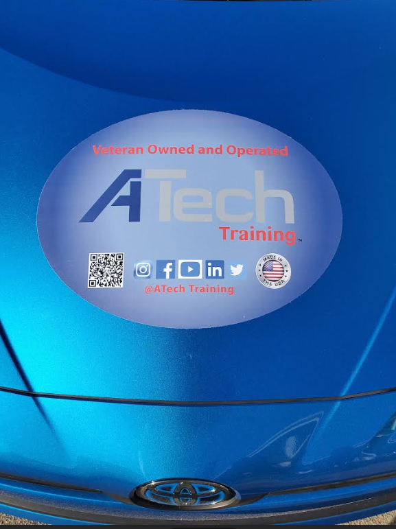 An illustration that says Veteran Owned and Operated ATech Training, includes a QR code