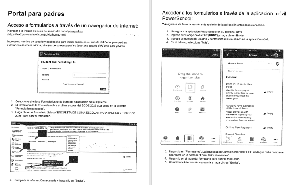 Spanish version of parent survey instructions