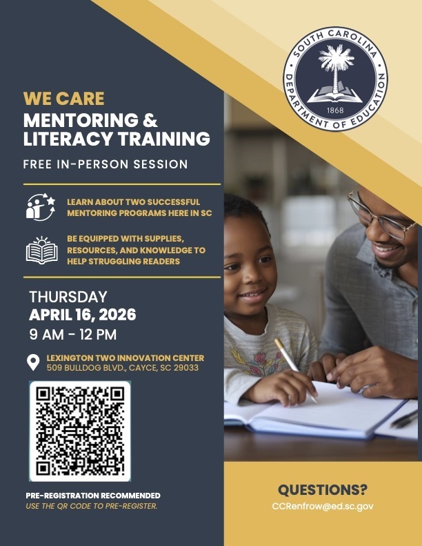 We Care Mentoring and Literacy Training flyer