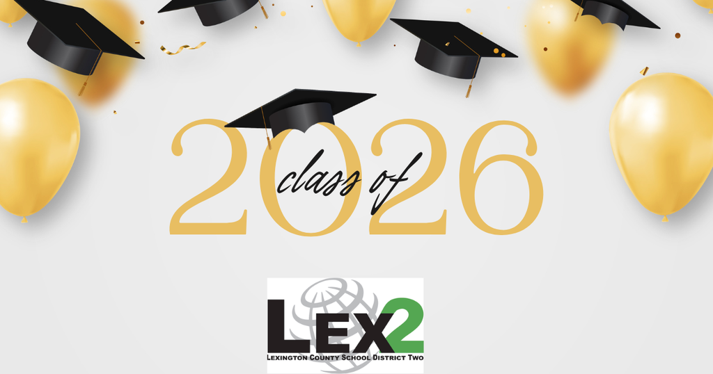 Class of 2026, gold and black balloons w/Lex2 logo
