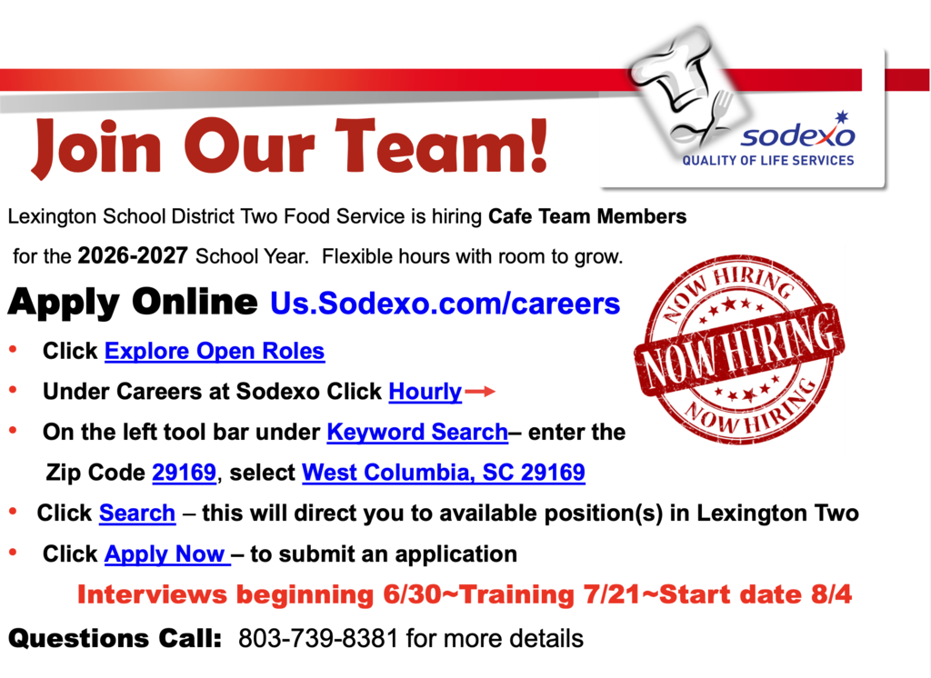 Flyer from Sodexo that says Join Our Team and gives instructions on how to apply