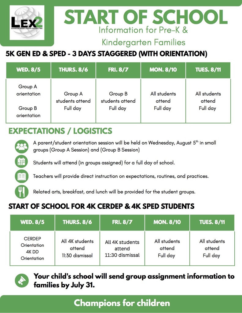 Flyer with information on 5K Staggered Start for first 3 days of school year (English language)