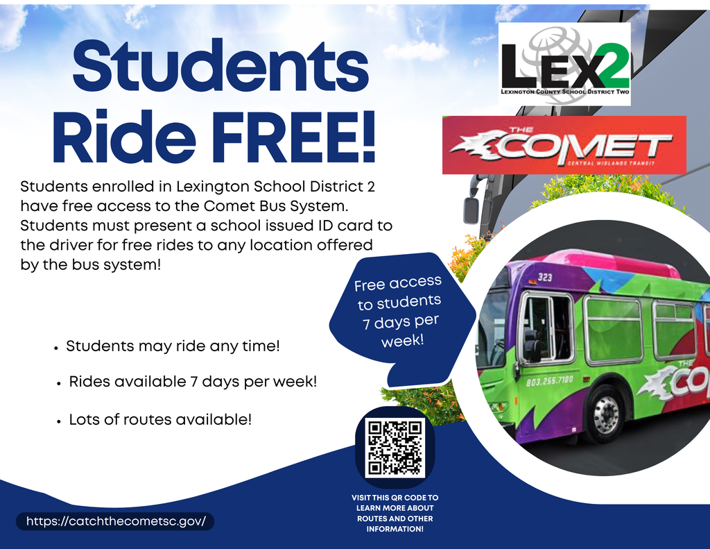 The Comet Bus, Students  Ride for Free, Visit catchthecometsc.gov