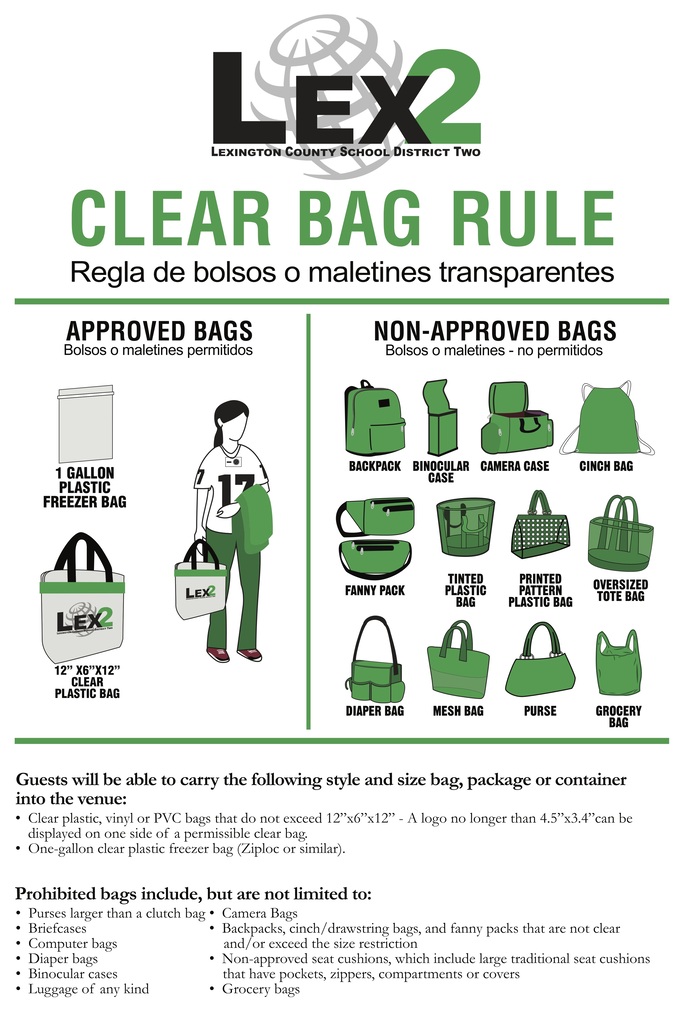 Flyer with approved and nonapproved bags for sports events