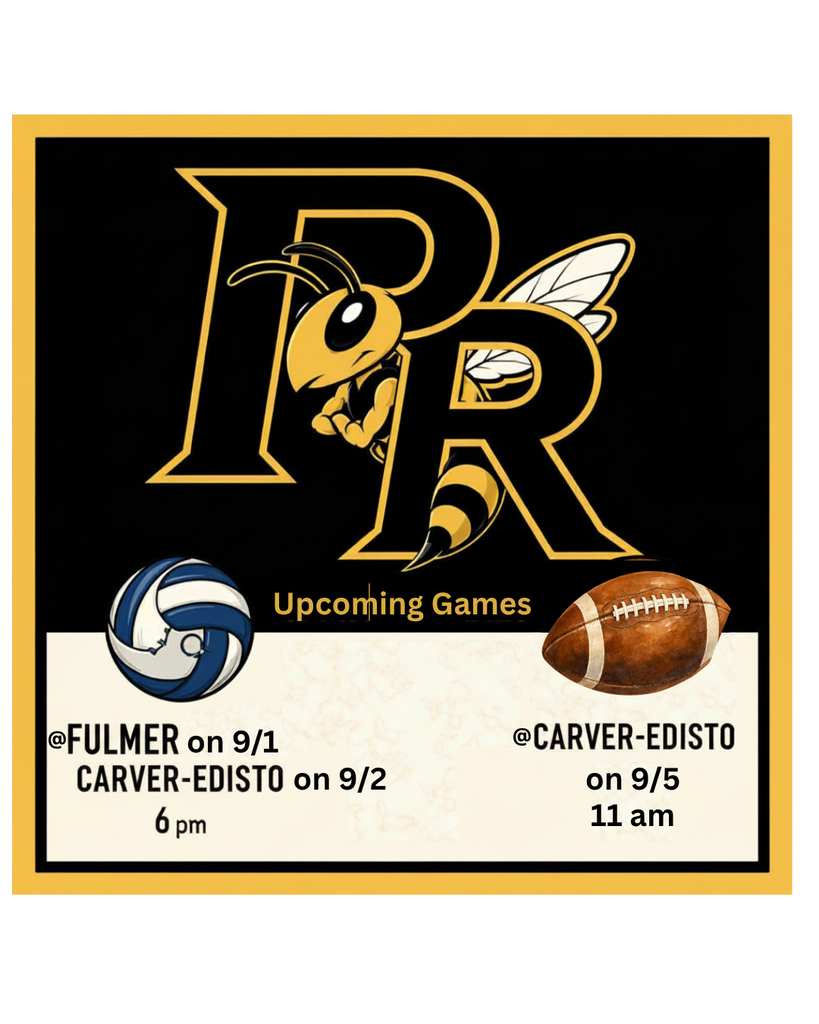 dates and times for upcoming volleyball and football games: volleyball on 9/1 and 9/2 at 6 pm, football on 9/5 at 11 am